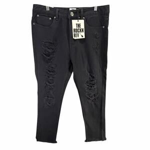 The Rockn Rev Boyfriend Jeans Womens‎ 10 Black Midrise Distressed Modern Grunge